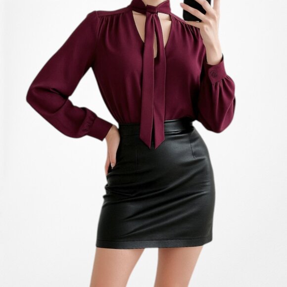 Adrienne Vittadini Purple Long Sleeve Neck Tie Chiffon Blouse Top Size M - Picture 1 of 7